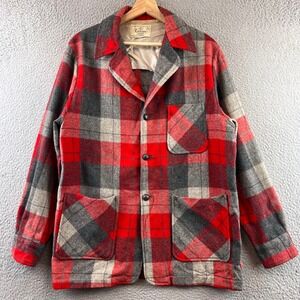 Vintage Lanier 50s Shadow Plaid Jacket Blazer Topster Red Gray Size M